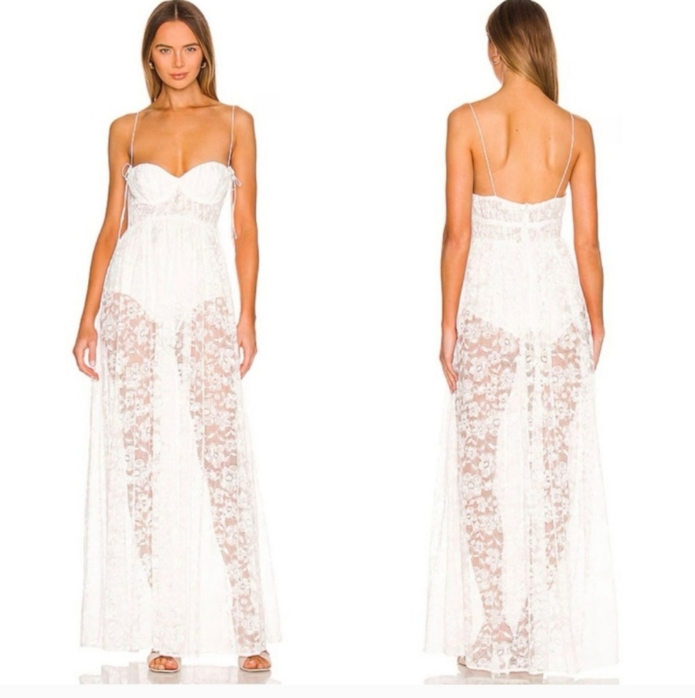 For love and Lemons Lorena Maxi dress bustier white lace  Romantic Coquette NWT